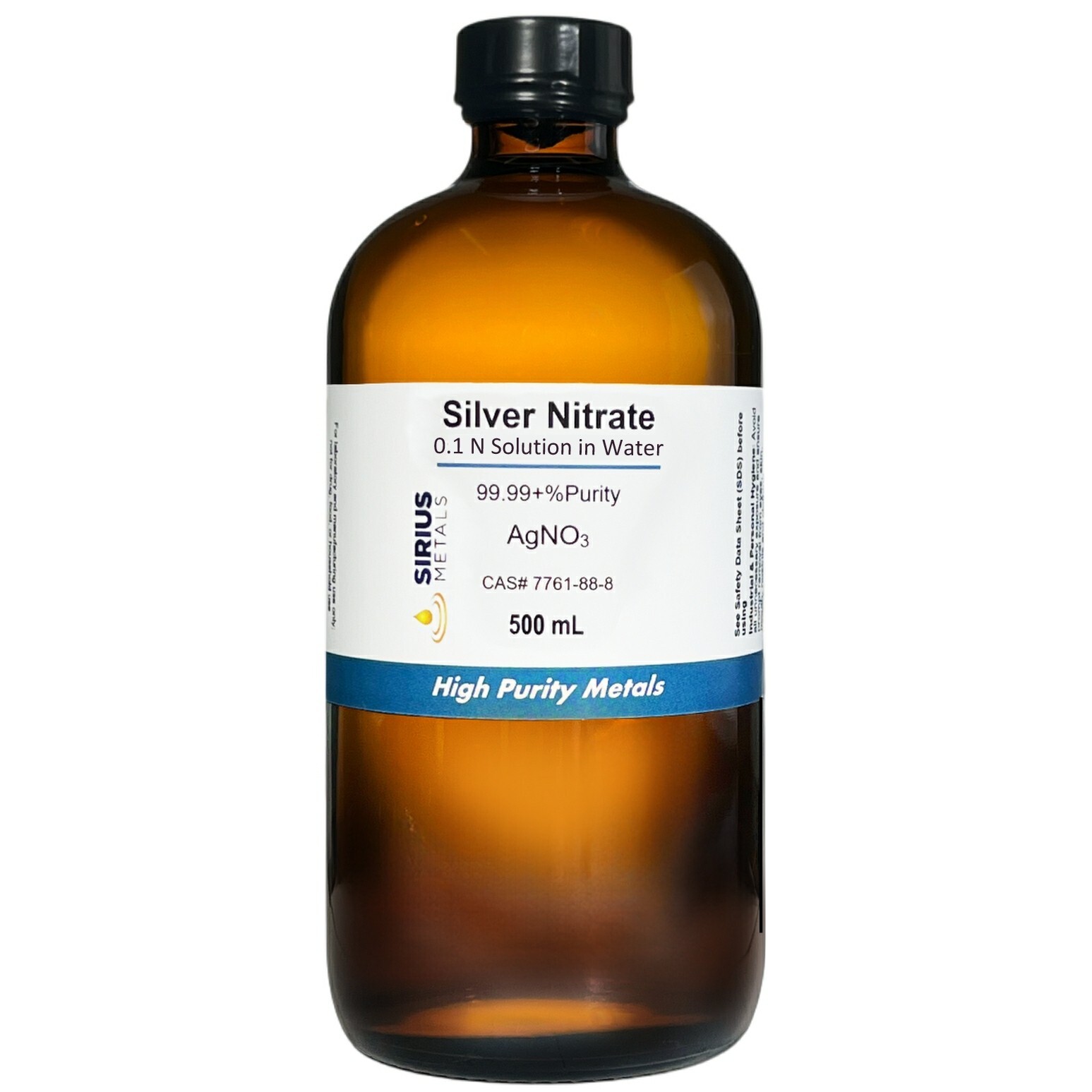 Silver Nitrate Solution (CAS# 7761-88-8) – 0.1 Normal as AgNO3 in water – 500 mL