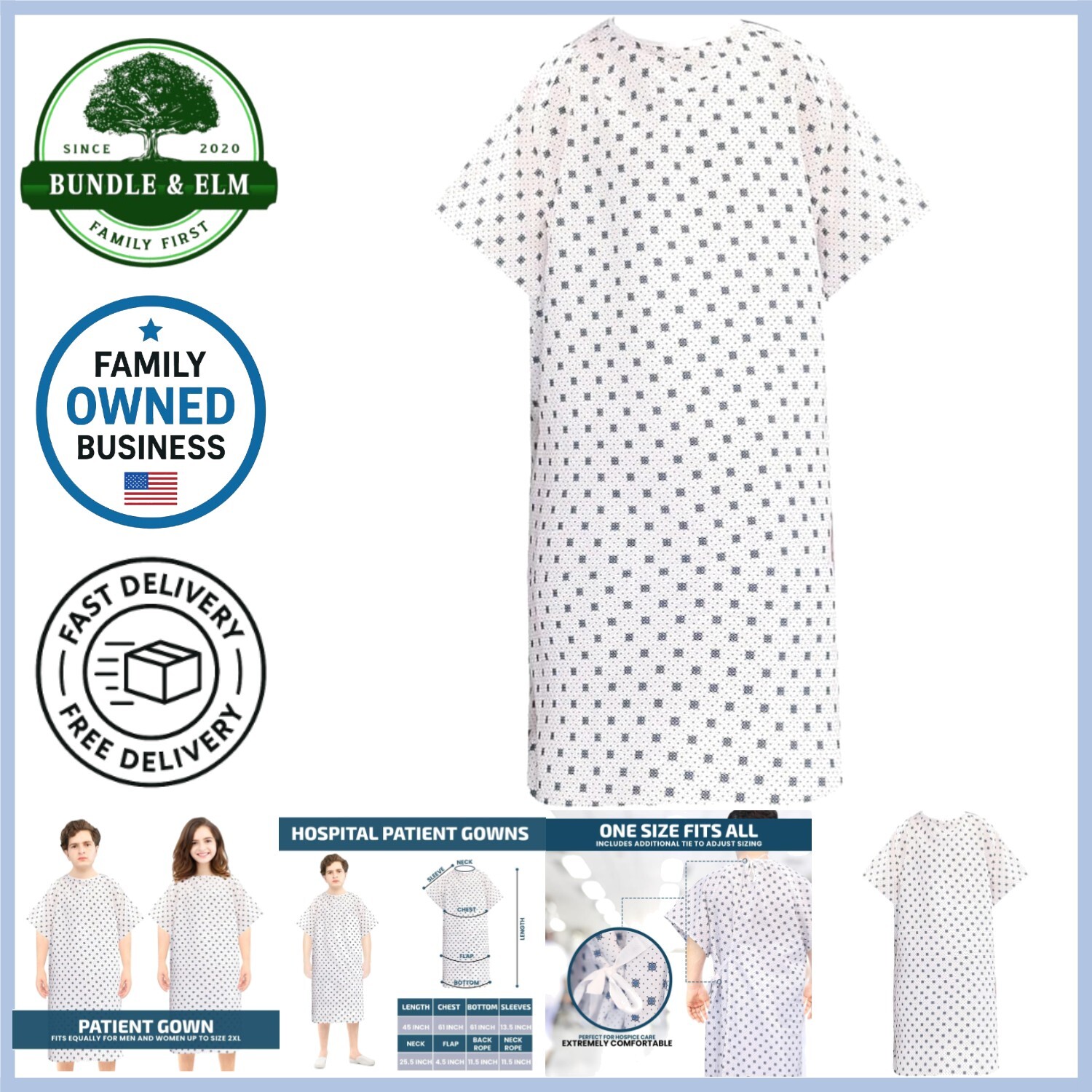 Unisex Cotton Patient Gown 2XL Durable Comfortable Hospital Medical Wear