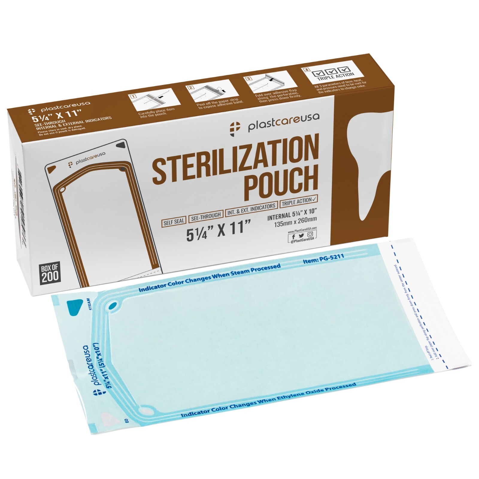 Self-Sealing Sterilization Pouch, 5.25″ x 10″,Paper/Blue Film (Case of 4000)