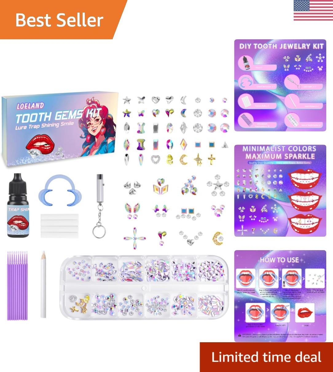 Stylish DIY Tooth Gem Kit: 200+ Crystals for Effortless Smile Transformation