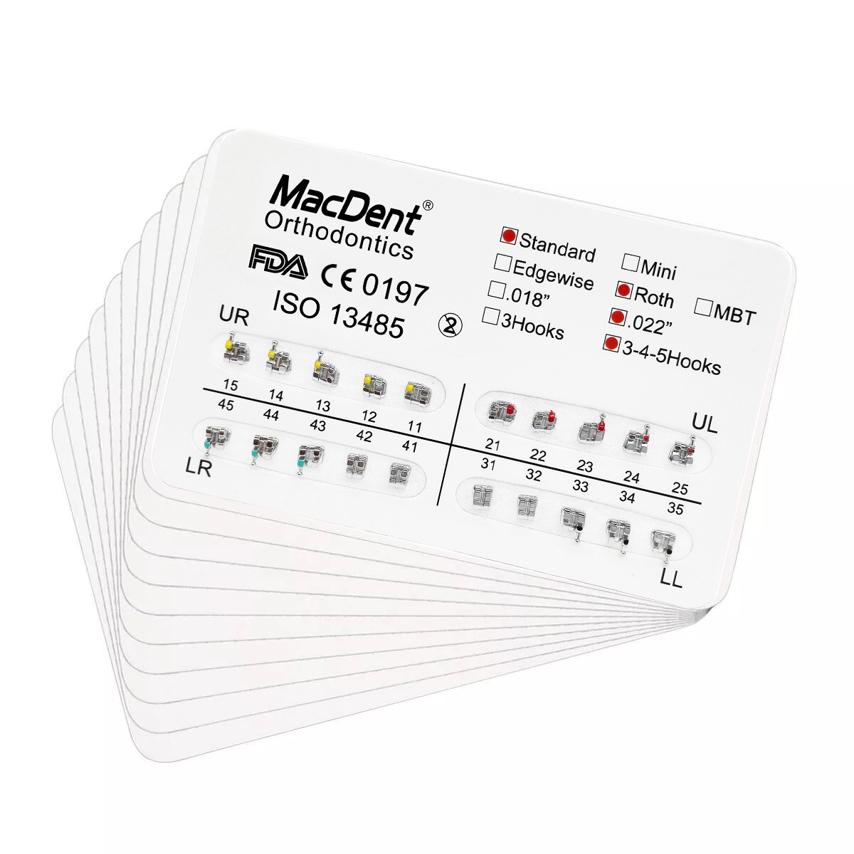MacDent Dental Orthodontic Brackets Braces Standard Roth.022 Hooks 3-4-5 FDA