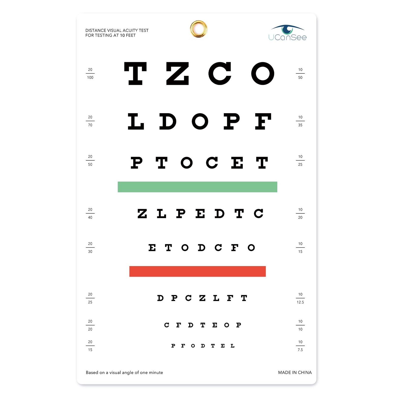 UCanSee Snellen Eye Chart Visual Acuity Chart for Eye Exams 10 Feet