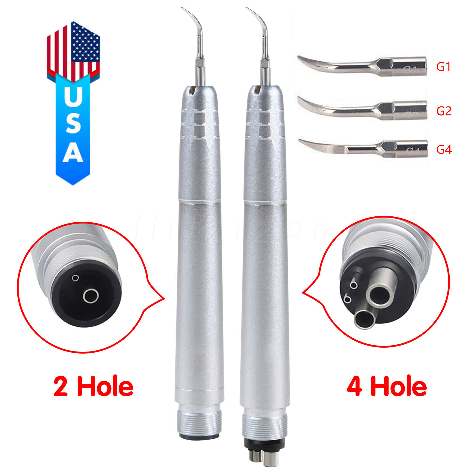 Dental Piezo Ultrasonic Air Scaler Handpiece Hygienist 2/4 Holes With 3 Tips