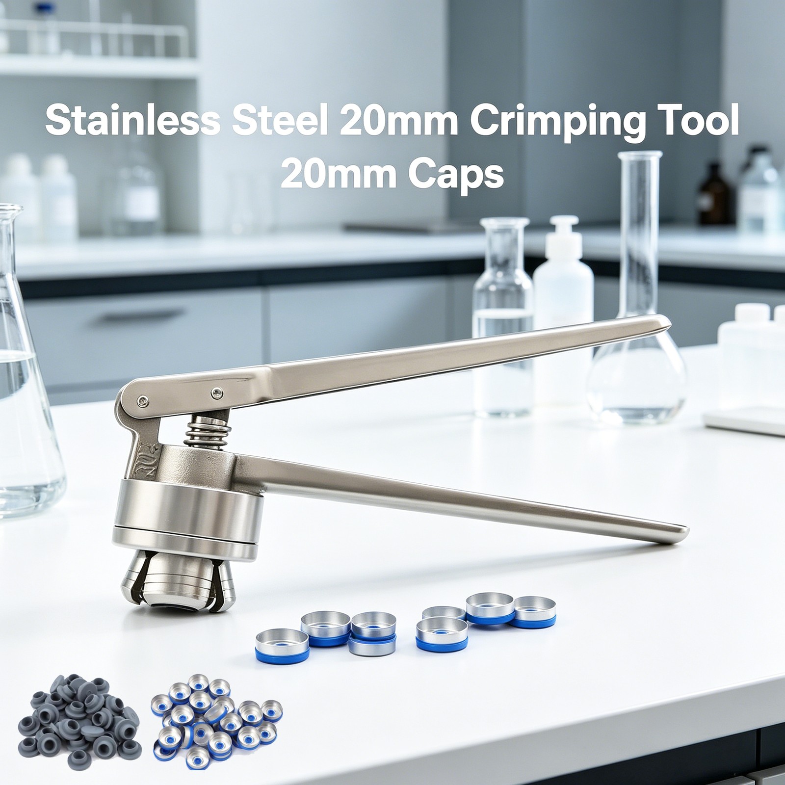 20mm Flip Vial Crimper, 100 Pcs Flip Caps and 100 Pcs Rubber Stoppers Are Includ