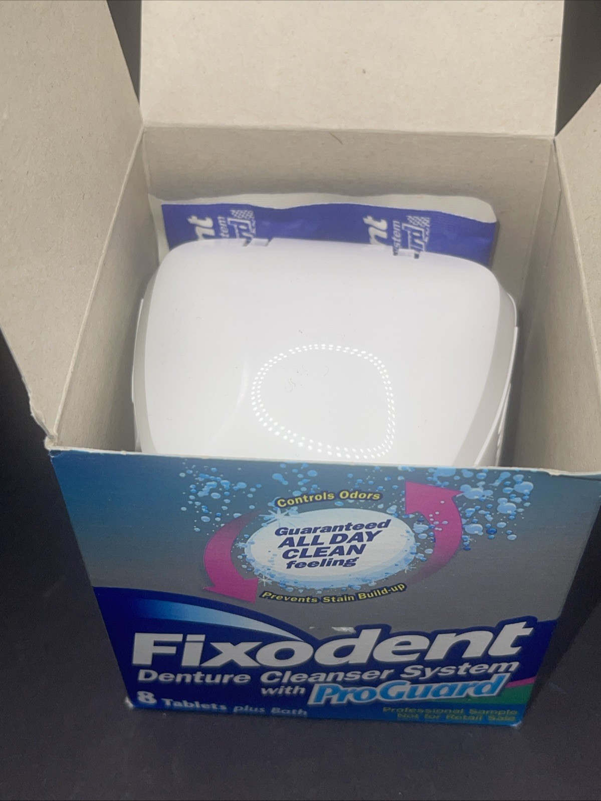 Vintage Fixodent Denture Cleanser System W/ ProGuard (8) Tablets & Bath (read)