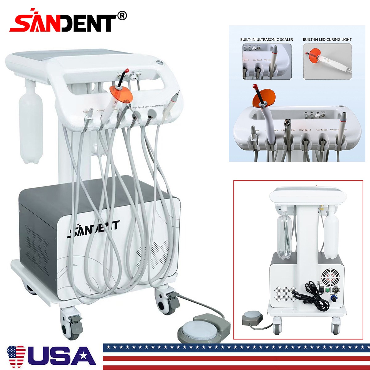 Portable Dental Delivery Unit Syringe Suction Turbine With Air Compressor 4Hole