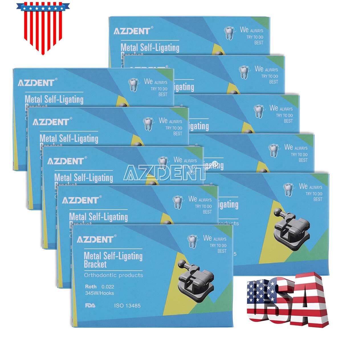 10X AZDENT Dental Orthodontics Brackets Self Ligating Braces Roth.022 Hooks 345