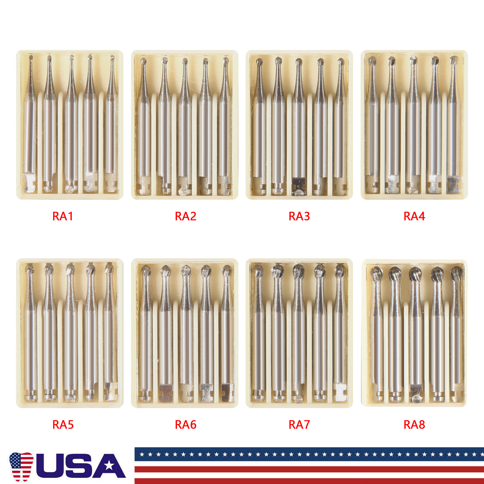 5 Pcs/Pack Dental RA Round Carbide Bur For Slow Speed Latch Type RA 1#- RA 8# Y