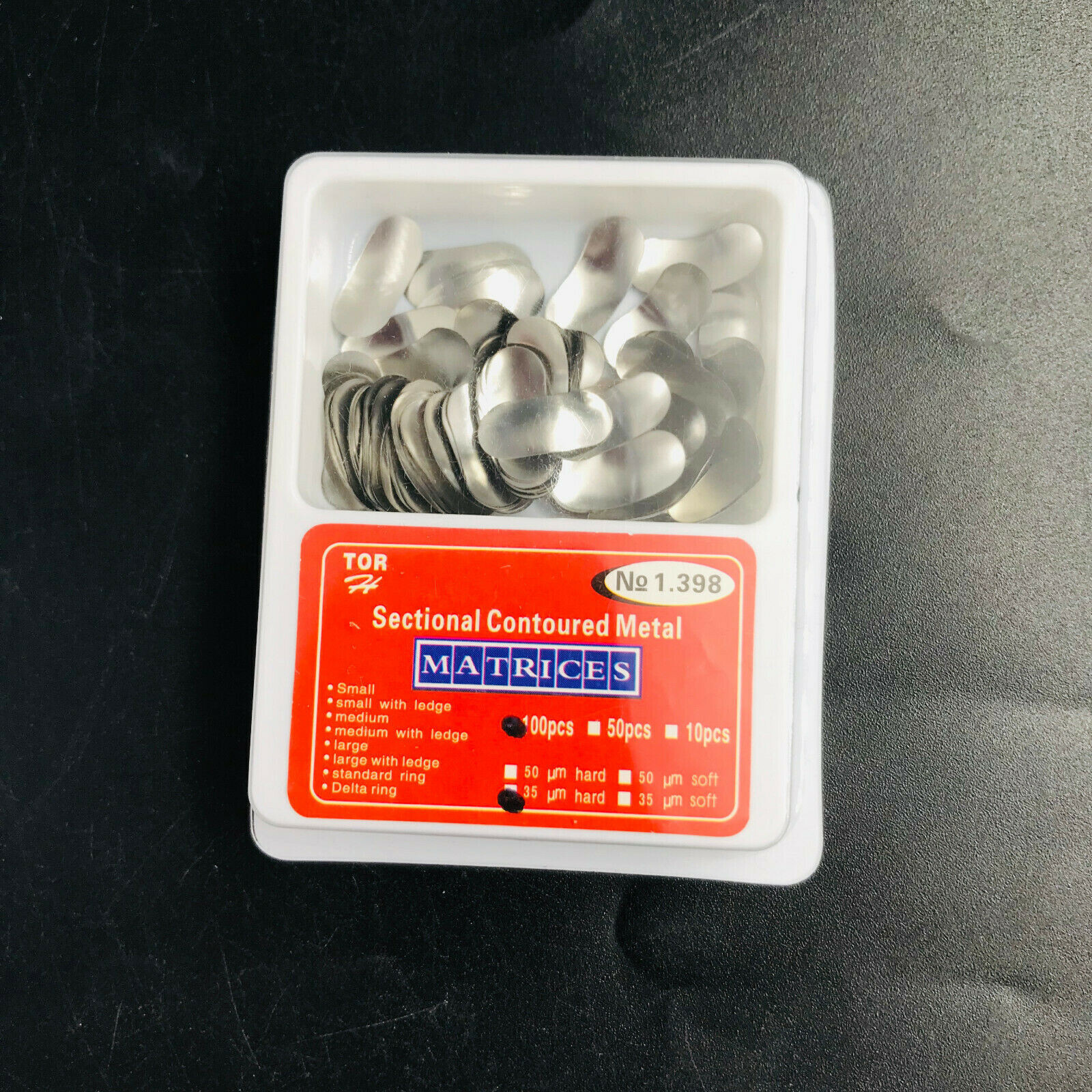 100×Dental Matrices Sectional Contoured Metal Hard Band Matrix Refill 35μm S/M/L