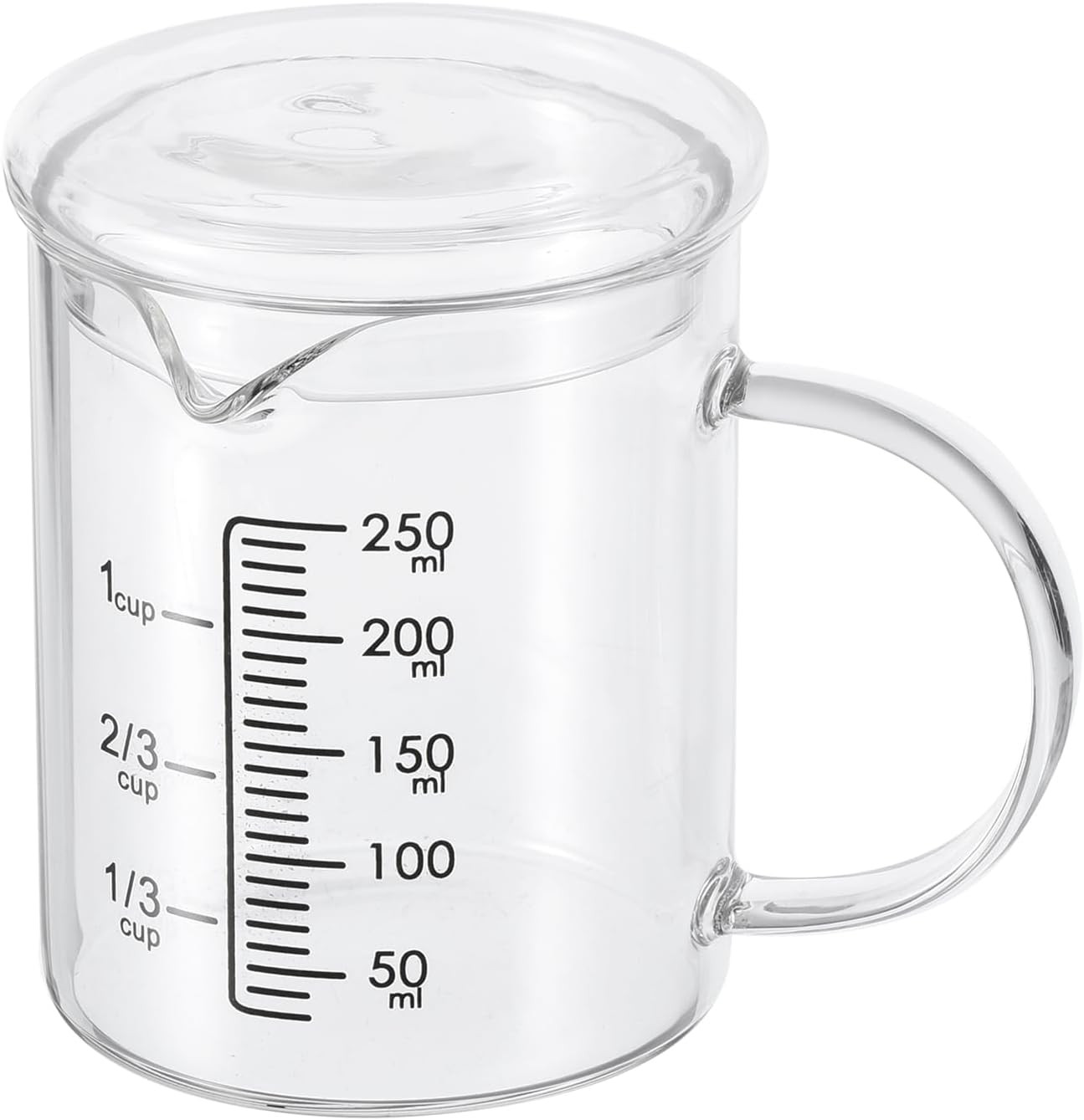 250Ml Glass Measuring Cup, 3.3 Borosilicate Graduated Black Printed Scale Liquid