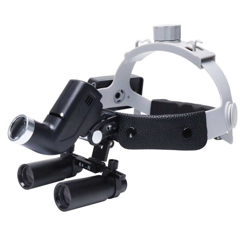 6X-R Dental Binocular Loupes Headband Mounted with 5W LED Headlight Lamp Black