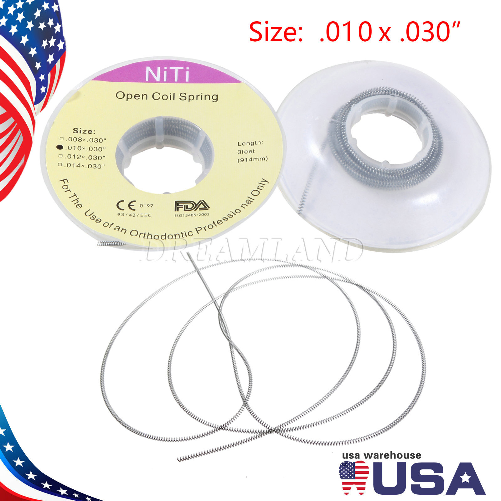 1 Roll Dental Orthodontic Niti Open Coil Spring Spool Dia.010 *030 inch 914mm