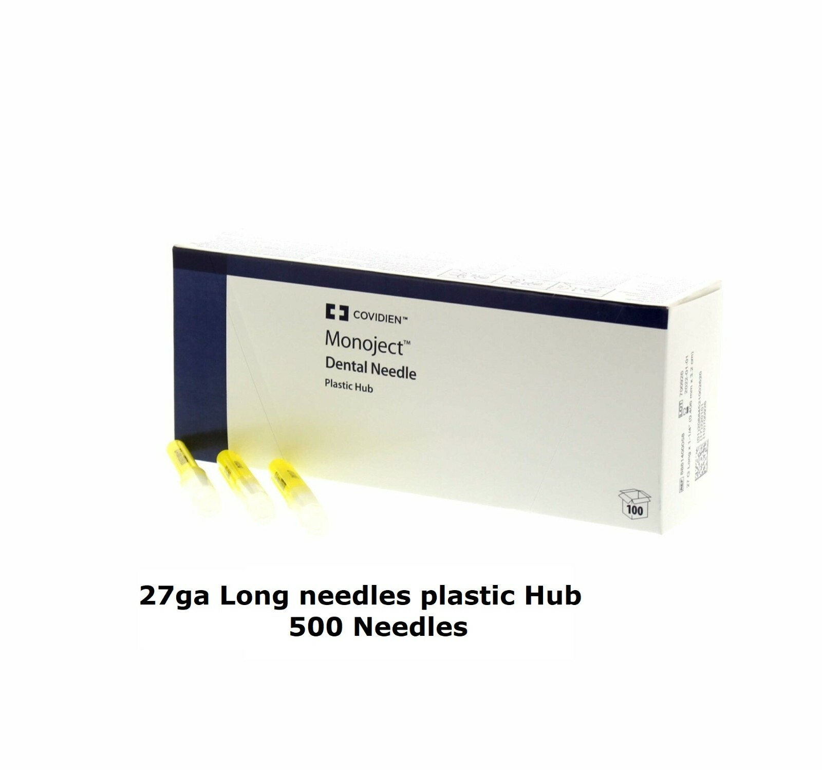 500 Monoject Kendall Plastic Hub Dental Medical Needles 27G Long Yellow New