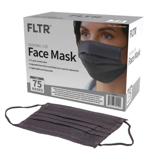 NIOB FLTR General Use Face Mask – Black 75 Pack