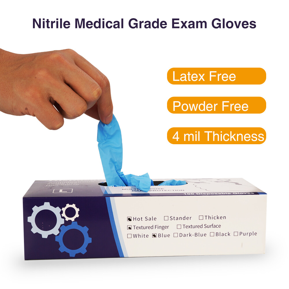 1000pcs Non-Latex Nitrile Exam Gloves Powder Latex Free 4 mil Rubber Clean M/L