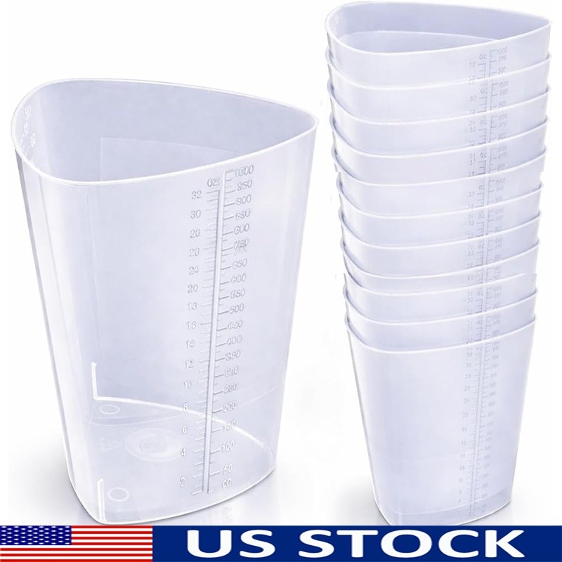 Triangular Measuring Beakers 32oz Graduated Plastic Cups Lab Liquid Measurement