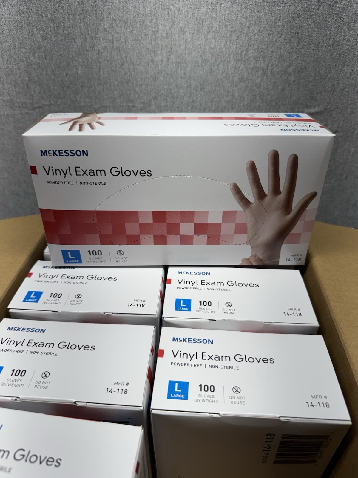 McKesson Vinyl Exam Glove Standard Cuff Length LARGE 800 Ct Case 8/100 Ct Boxes