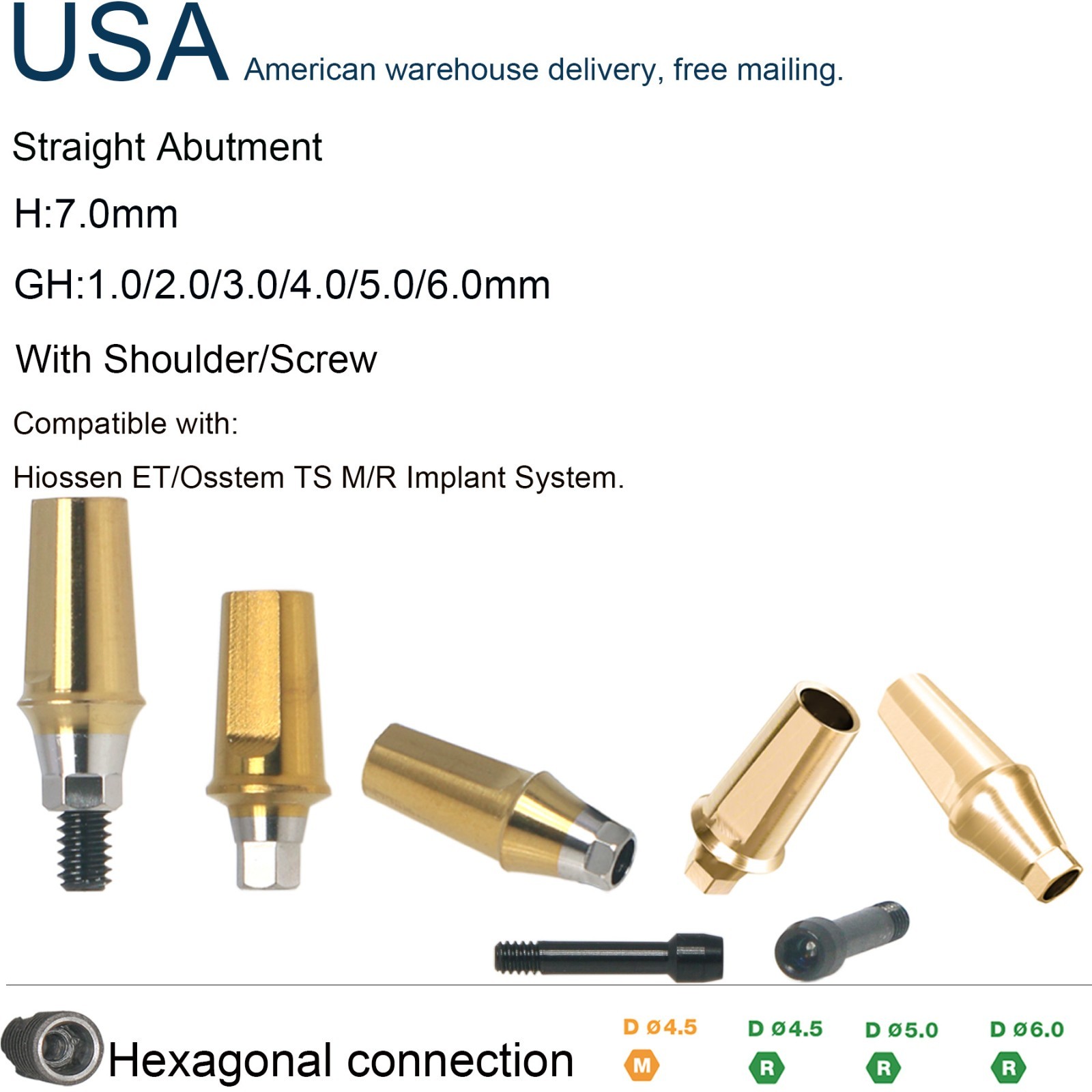US Titanium Mini/Regualr Straight Transfer Dental abutment for Crown Hiossen ET