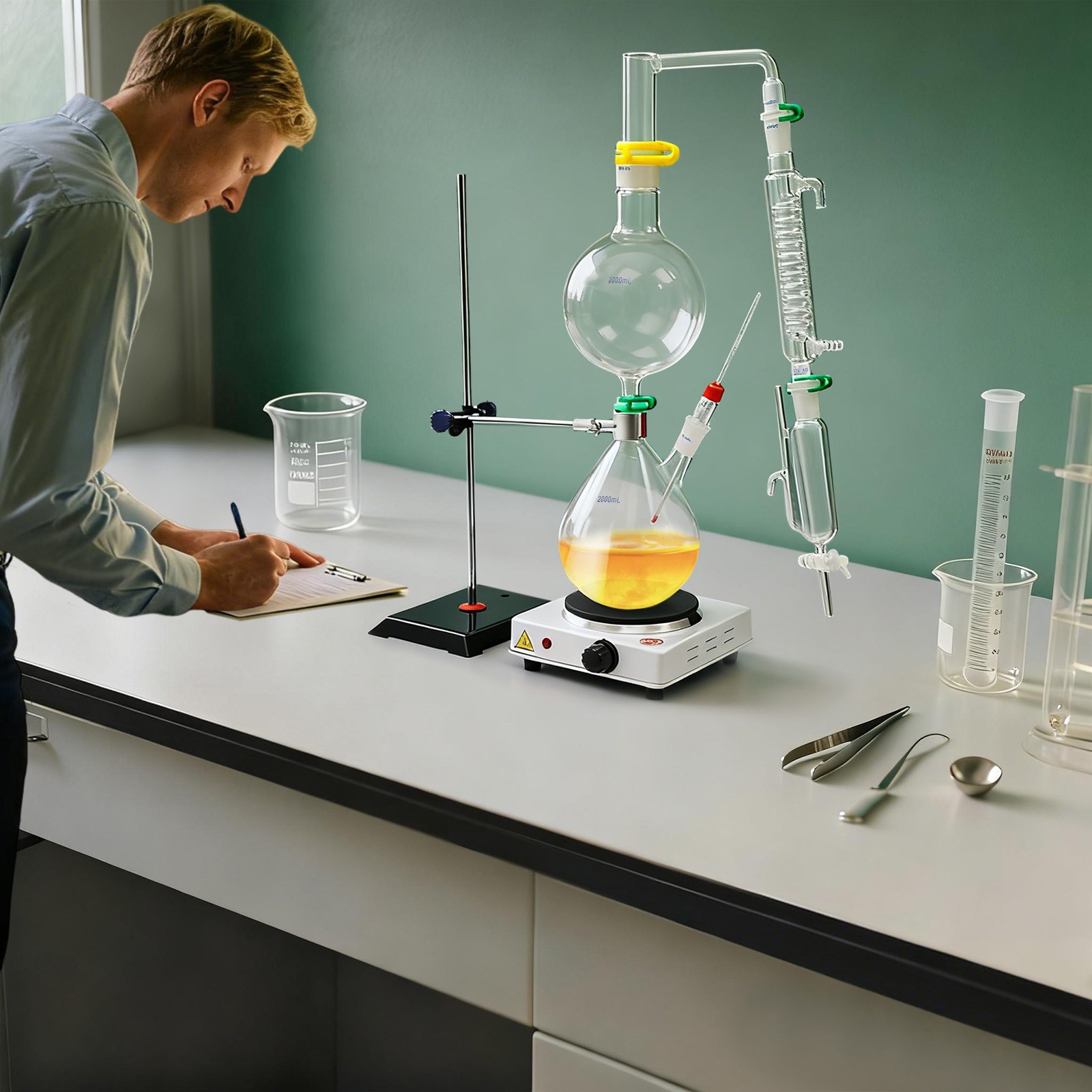 2000ml Essential Oil Steam Distillation Apparatus Kit Water Distiller Purifier.