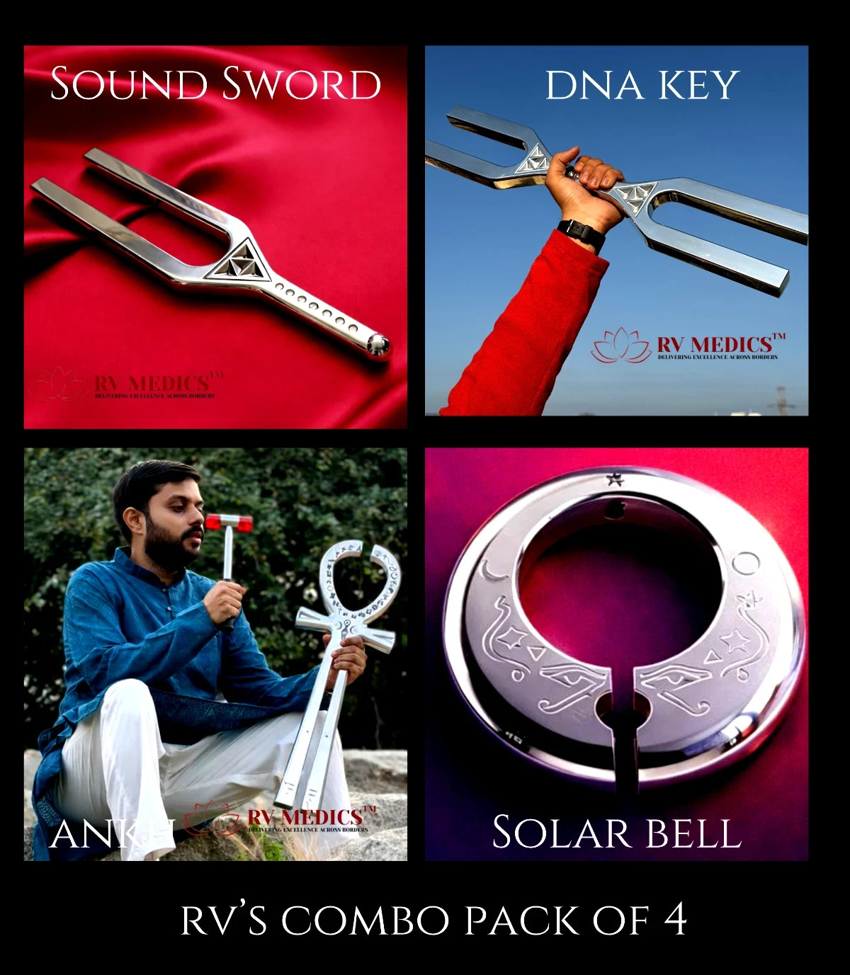 Sacred Sound Healing Combo Pack – Ankh • Solar Bell • Sound Sword • DNA key