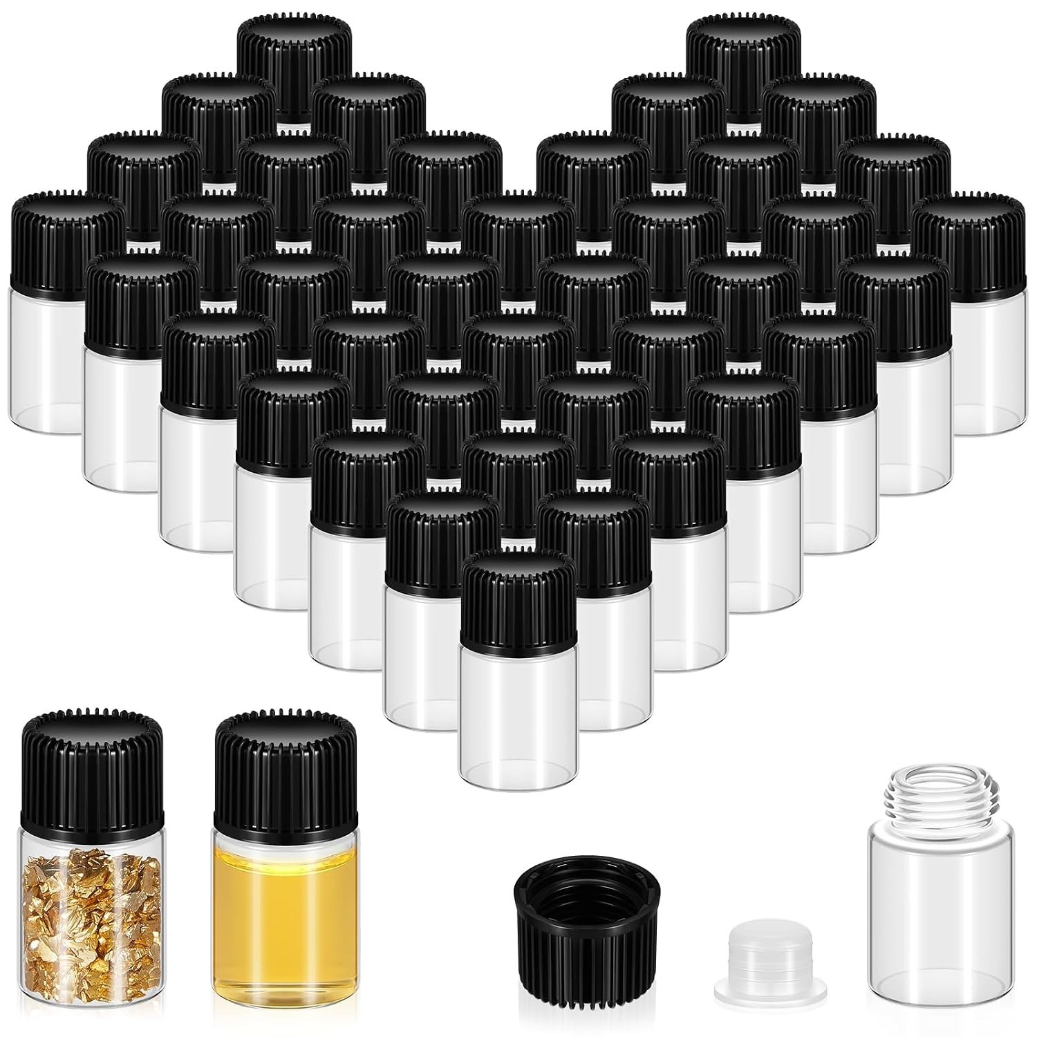 Compact 50 Pcs 2ml Glass Vials with Caps for Travel, Samples, and Organization