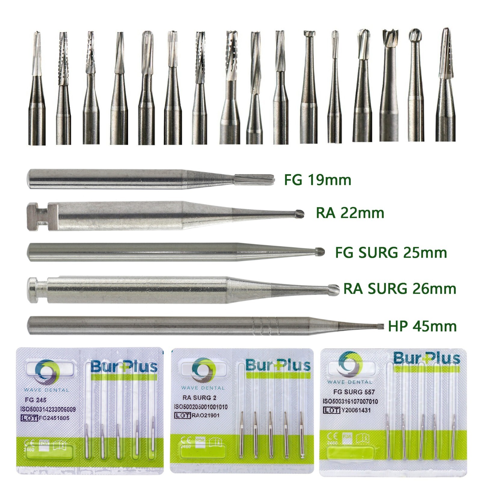 Wave Dental Burs FG 330 702 High Speed Surgical FG SURG 557 HP 1-8 Latch RA 4 6
