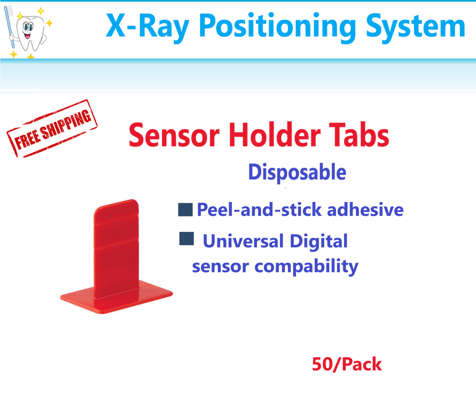 Dental X-Ray Bite Tabs Disposable Adhesive Sensor Tab Holders, Universal, 50/Pk