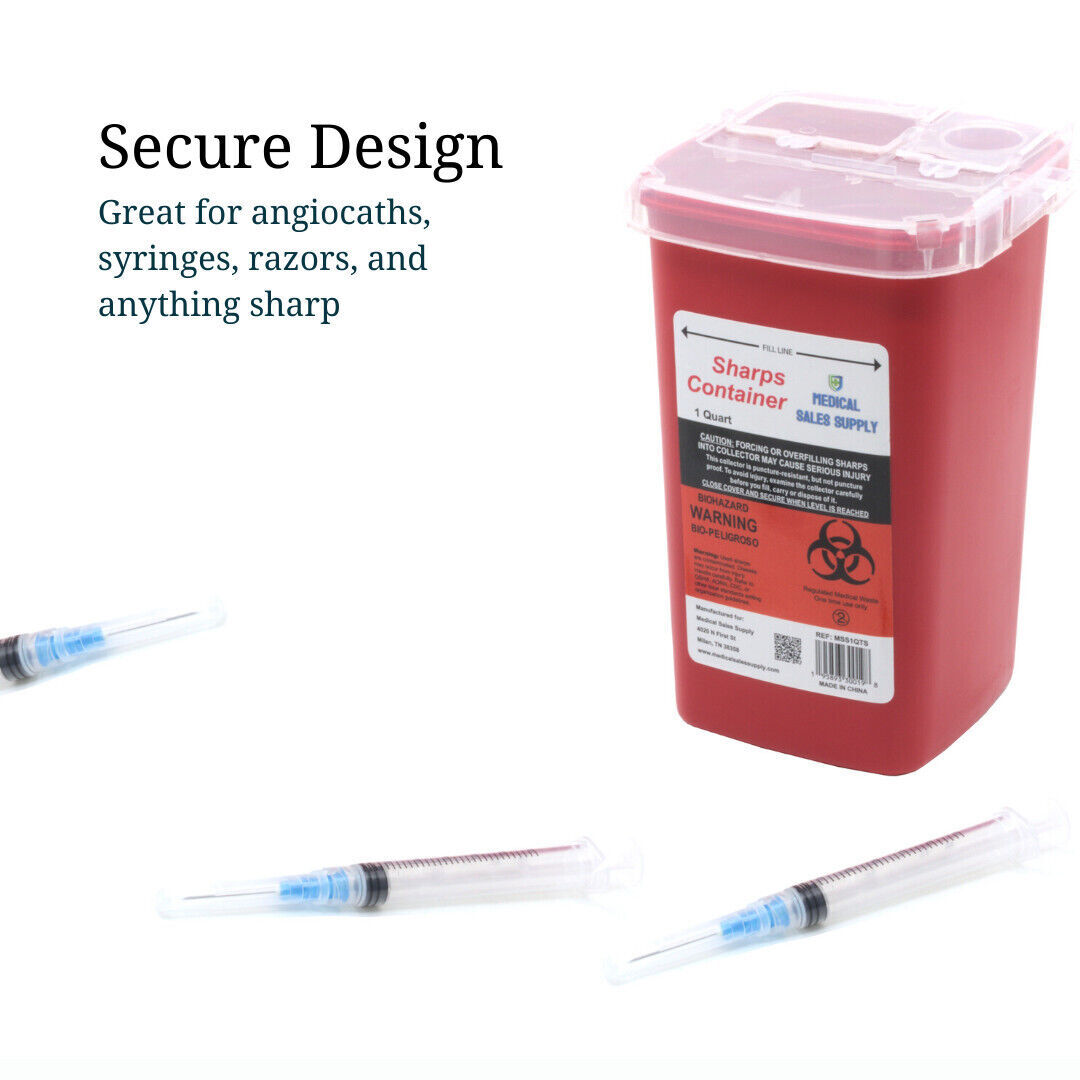 Sharps Container with Flip Lid 1 Quart – Biohazard Needle and Syringe Disposal