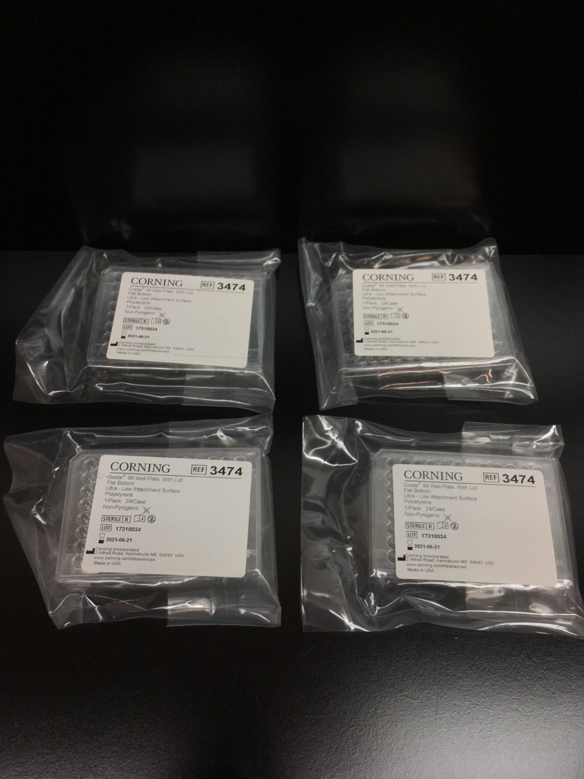 Corning REF 3474 Culture Plate w Lid 96 Well Individually Sealed Lot 4 PCS