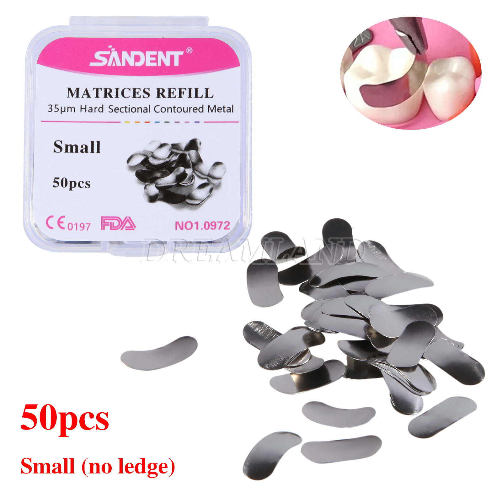 50Pcs Dental Matrix Sectional Contoured Metal Matrices Bands S/M/L 35μm FDA CE