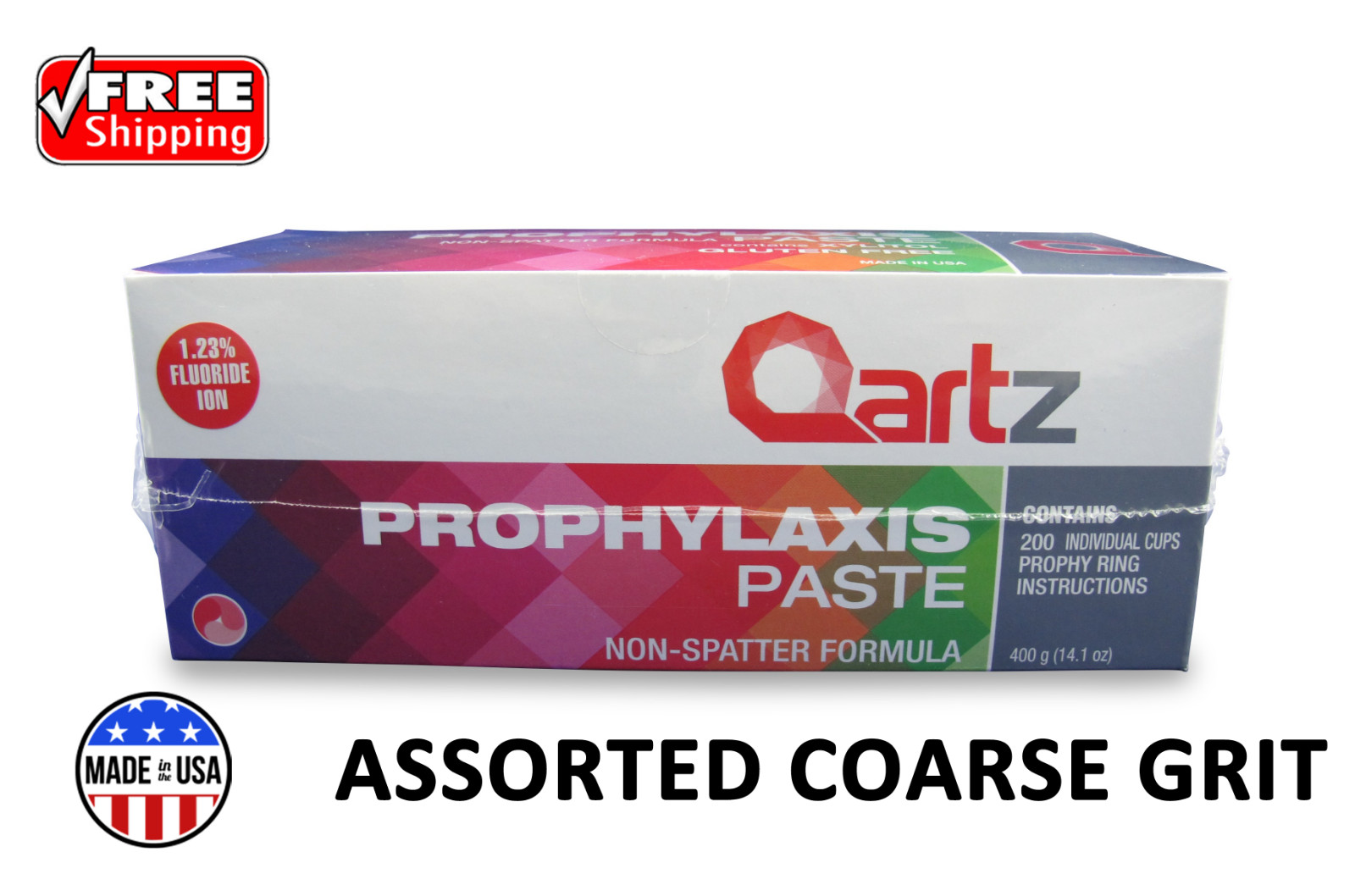 QARTZ PROPHY PASTE CUPS ASSORTED COARSE 200/BOX DENTAL NON SPLATTER W/FLOURIDE