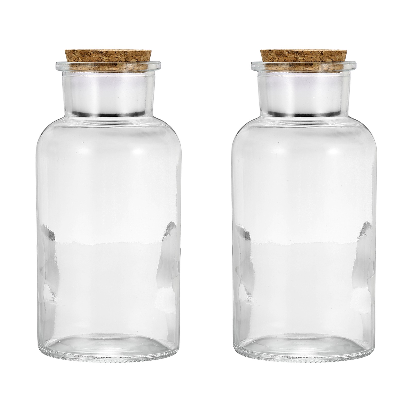 2Pcs 500ml Glass Reagent Bottle with Wood Stopper Wide Mouth, Clear(16.9oz)