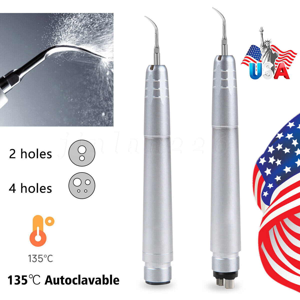 Dental Piezo Ultrasonic Air Scaler Handpiece Hygienist 2/4 Holes With 3 Tips