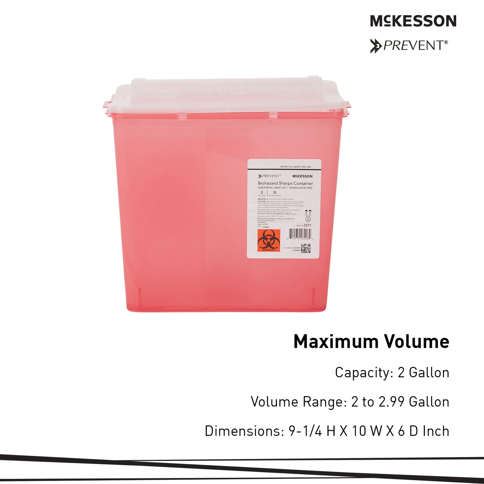 McKesson Prevent Sharps Container 2 gal. Horizontal Entry