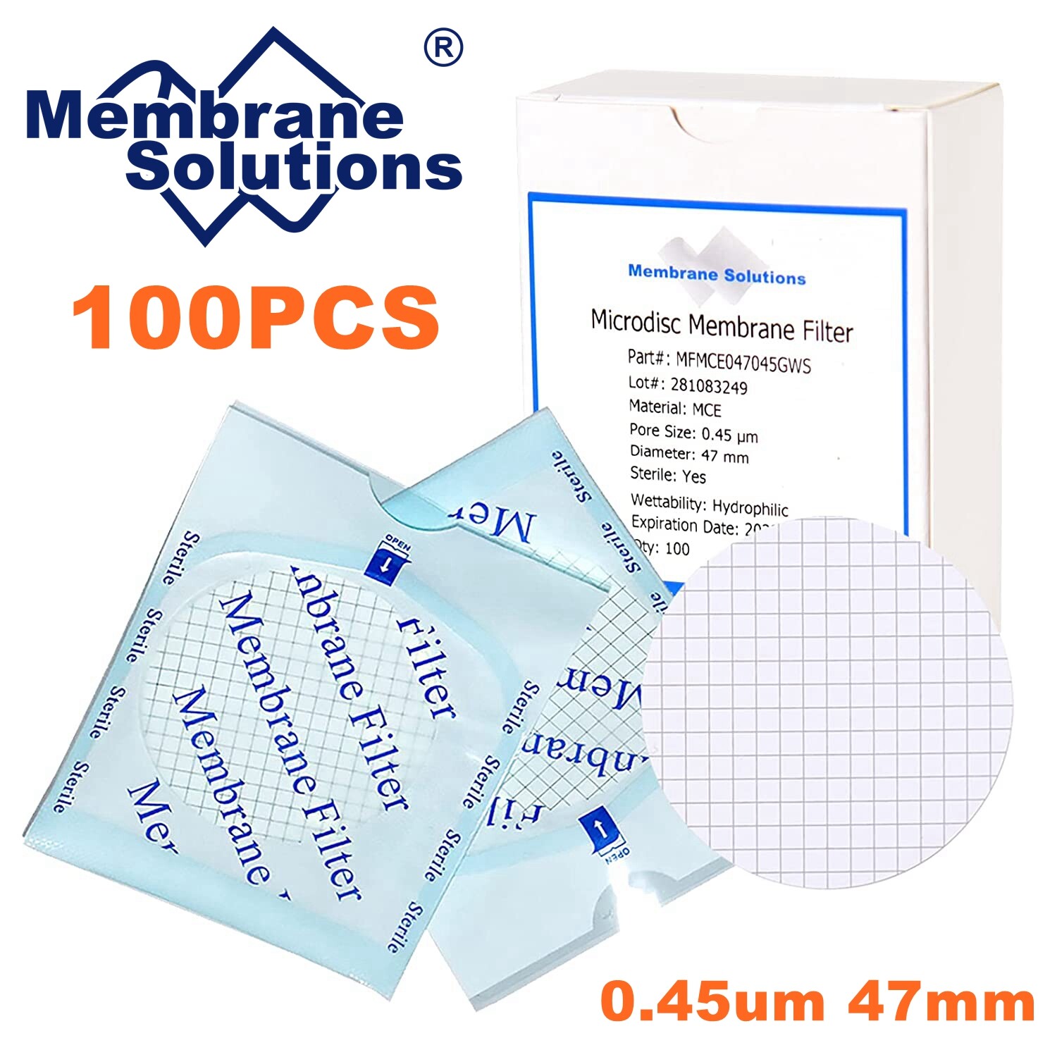 MCE Gridded Membrane Filter 47mm 0.45um Mixed Cellulose Ester, Sterile Pack