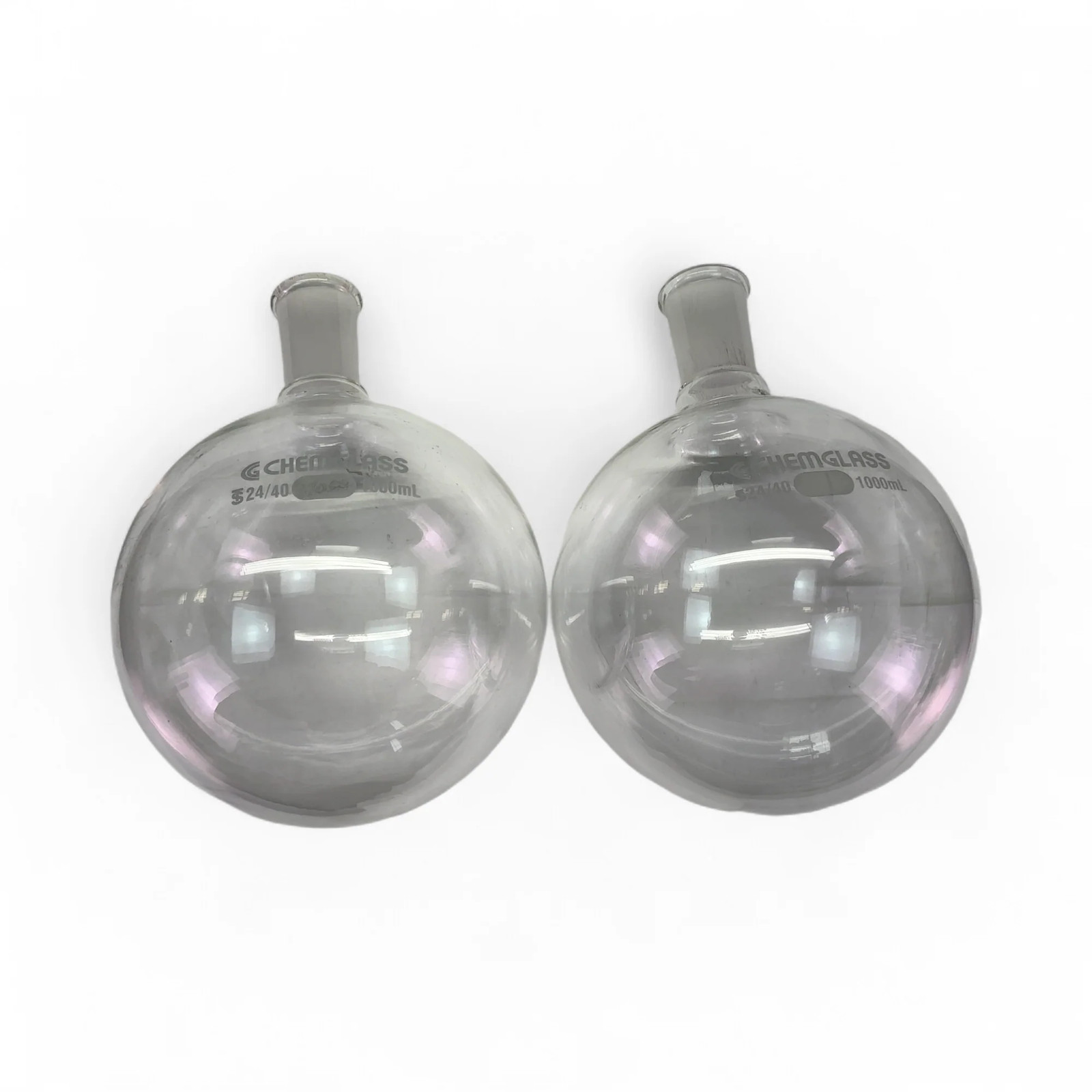 Lot of 2x Chemglass 1000mL Single Neck Round Bottom Flasks 24/40 CG-1506-23
