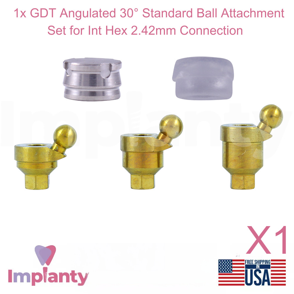 1x Dental Angulated 30° Standard Ball Attachment Set Titanium Int Hex 2.42mm