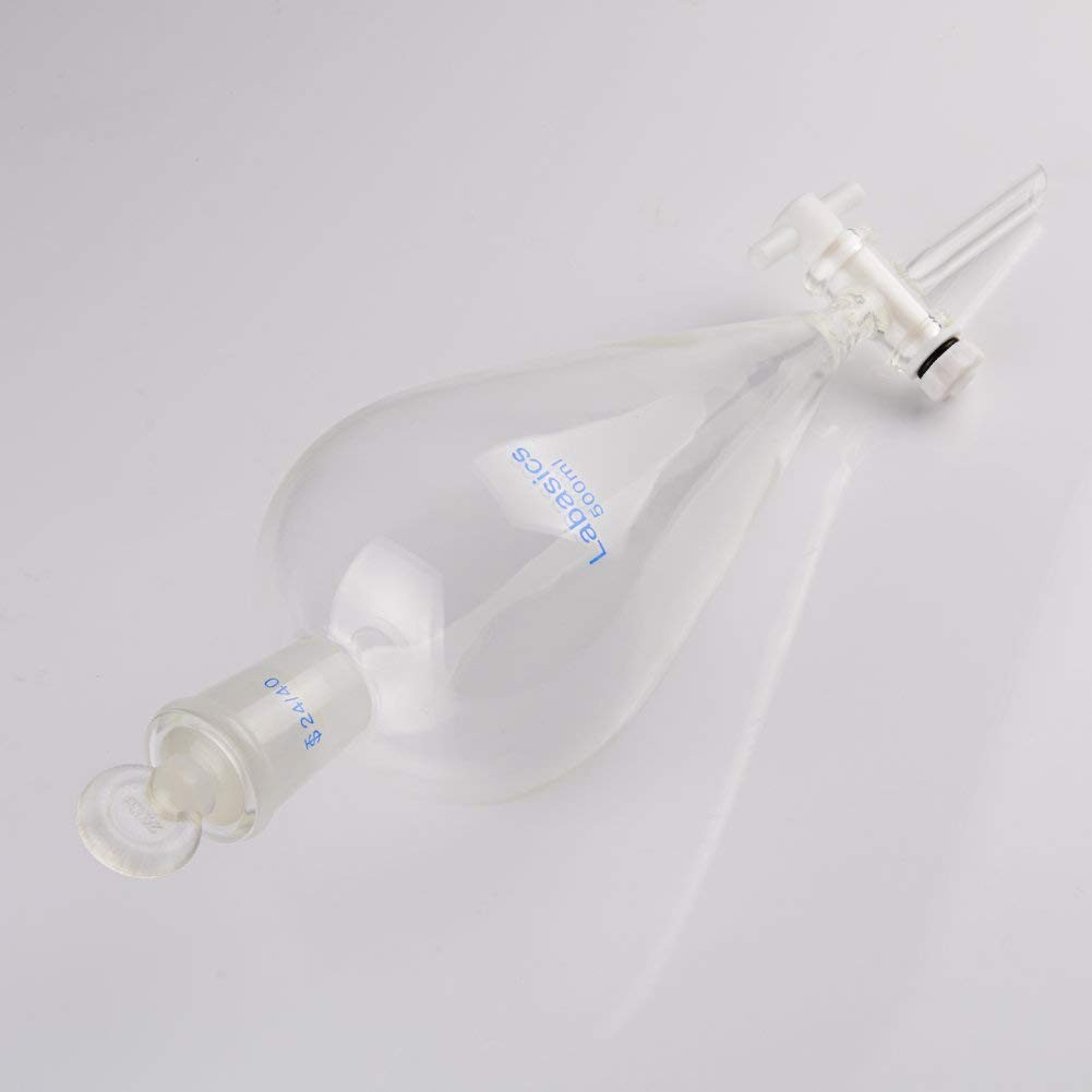 500ml Borosilicate Glass Conical Separatory Funnel with PTFE Stopcock