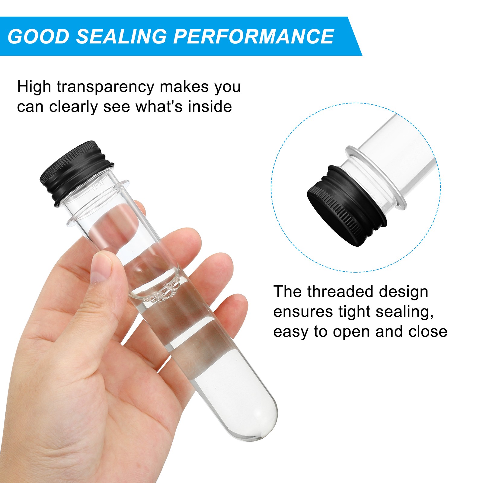 80ml Plastic Test Tubes with Screw Caps, 6Pcs 156x30mm Tubes, Black