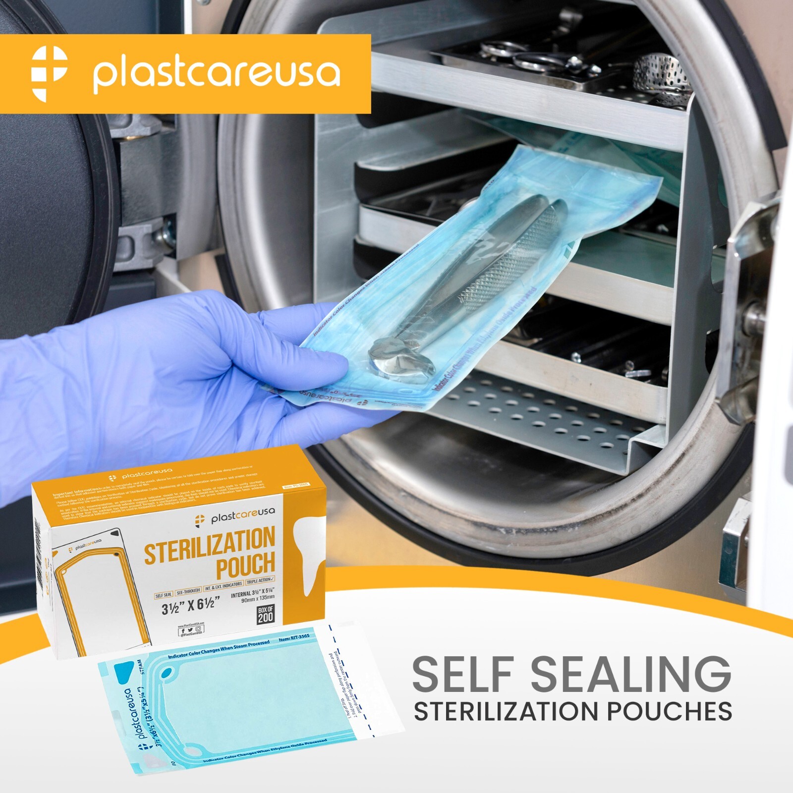 1000 Self-Sealing Sterilization Pouch, 3.5″ x 6.5″, Paper/Blue Film (5 Boxes)