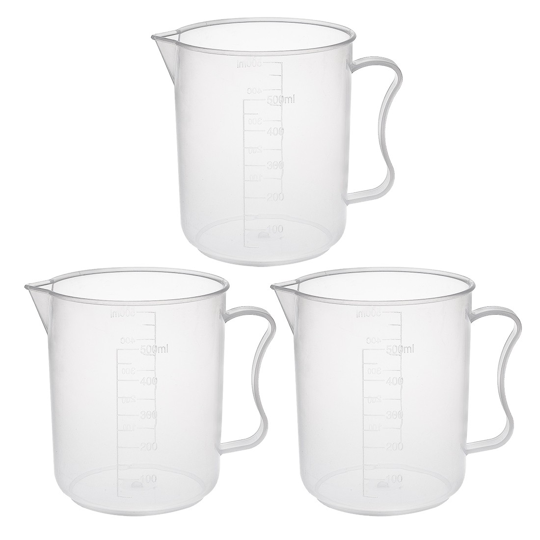 3pcs Laboratory Clear 500mL PP Plastic Graduated Measuring Cup Handled Beaker