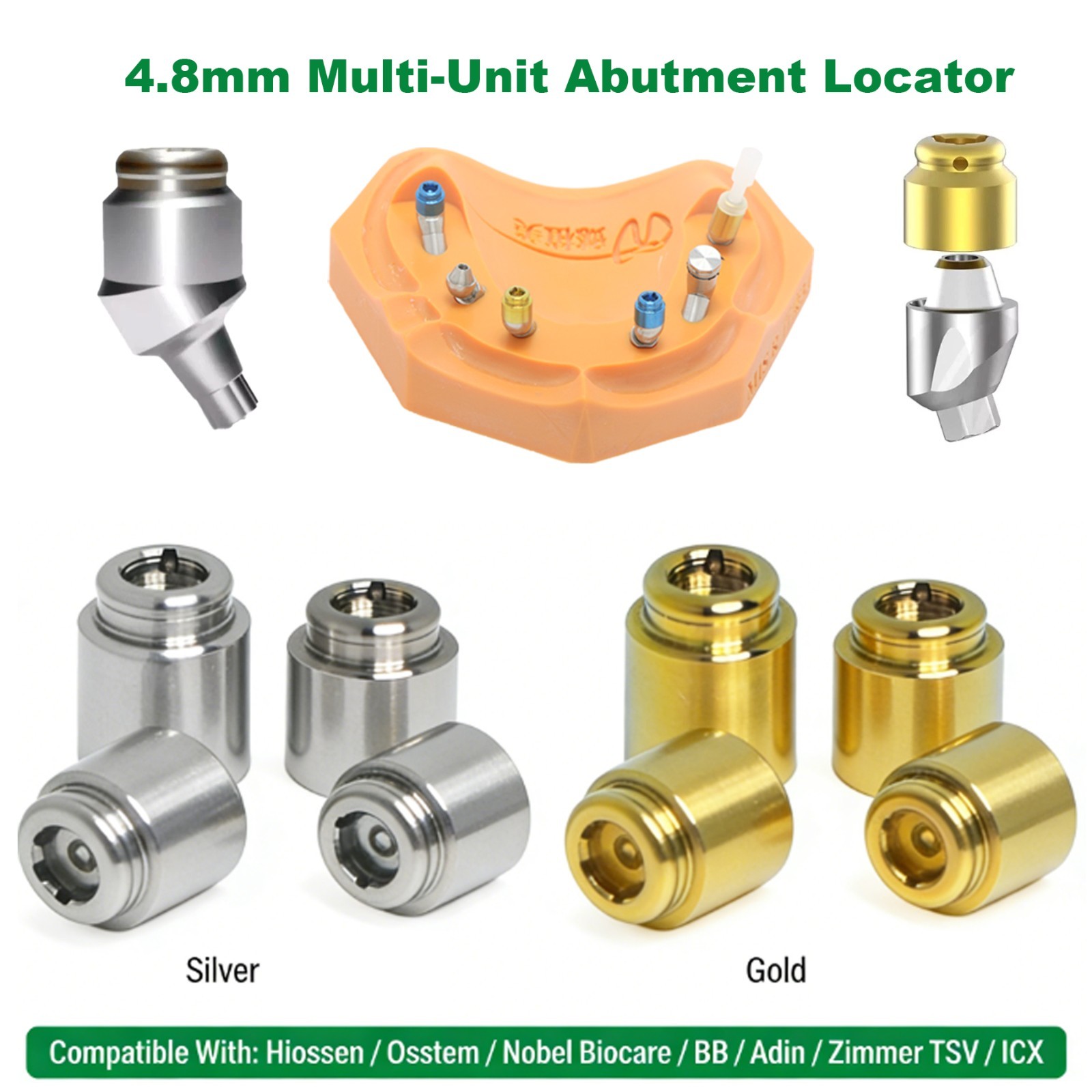 4.8mm Multi-Unit Locator Attachment Abutment Fit Hiossen/Nobel/3.0/5.0mm GH