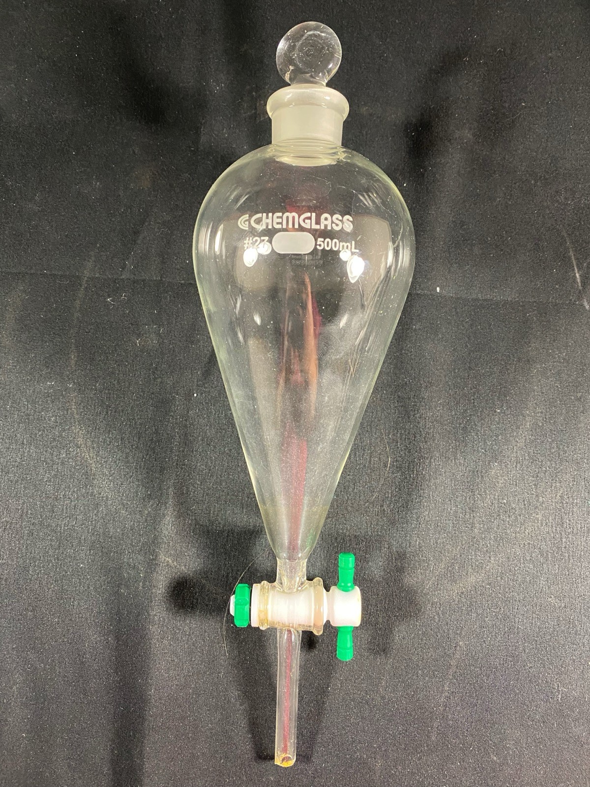 CHEMGLASS 500mL Squibb Separatory Funnel w/ Stopcock #27 Neck CG-1742-05 B
