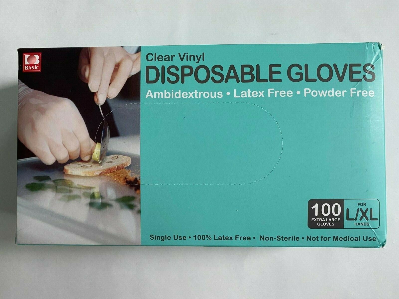 Basic Clear Vinyl Disposable Gloves ( 100 gloves ) L/X-LARGE VGPF 3004 Latex-fre