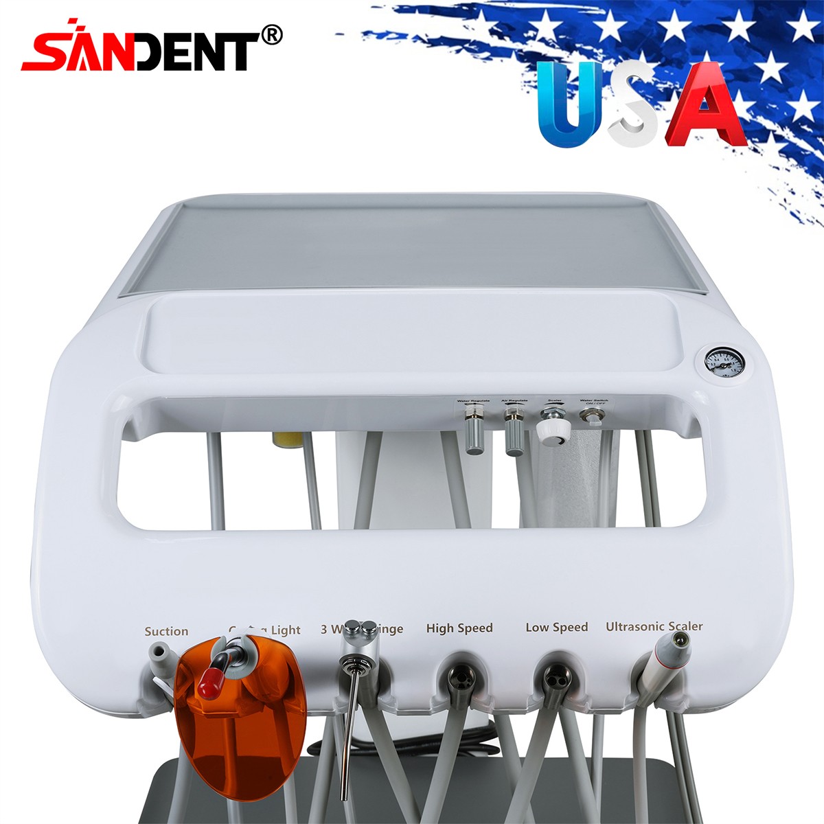 Portable Dental Delivery Unit Syringe Suction Turbine With Air Compressor 4Hole