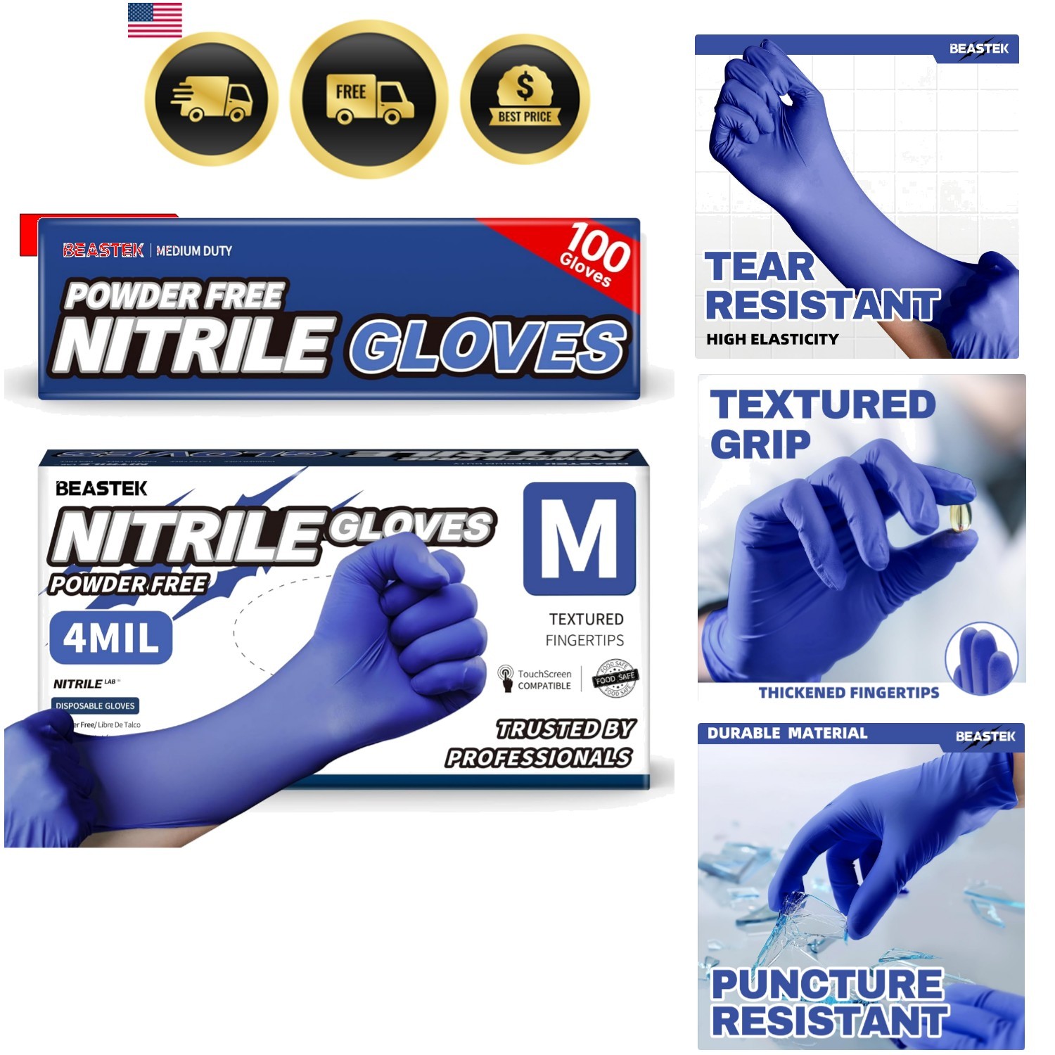 Nitrile Exam Gloves, 4.0 Mil 100 Pcs, Powder-Free Latex-Free Medical Cooking …