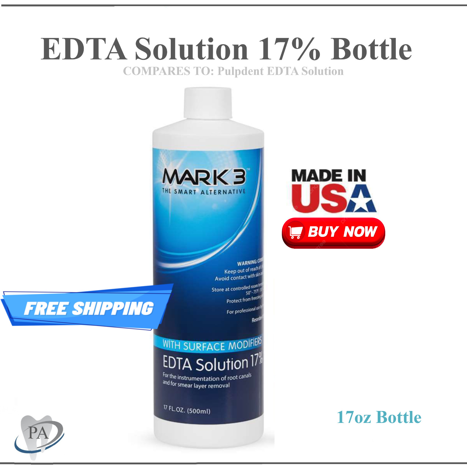 Dental Endo EDTA Solution 17% with Surface Modifiers For Root Canal 17oz Bottle