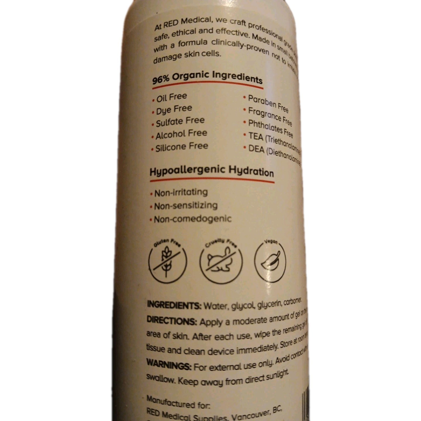 Red Microcurrent Conductive Gel Hypoallergenic 8.45 Oz 250ml EXP 09/29