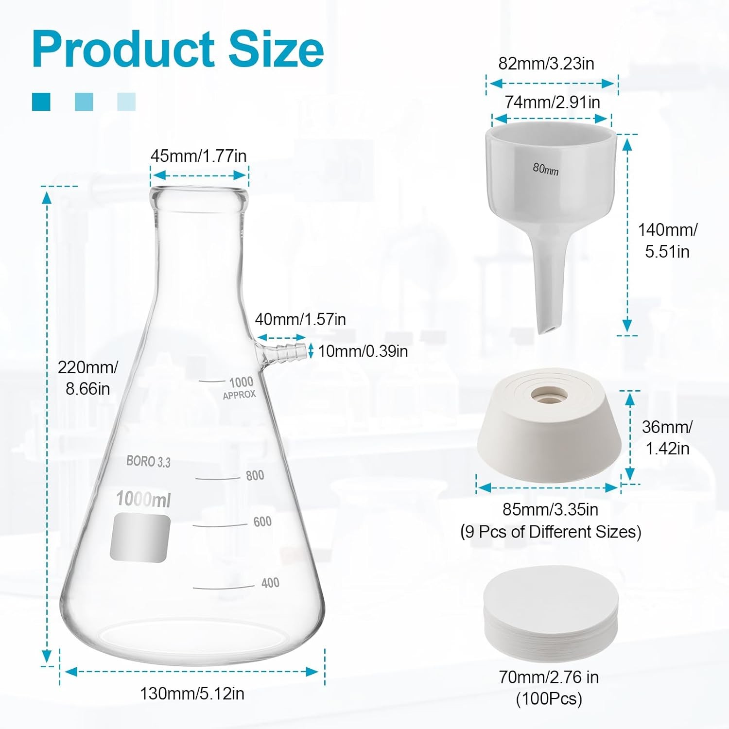 1000ML Lab Buchner Funnel Filtering Kit Flask Funnel Ceramics Lab Filter Kit US