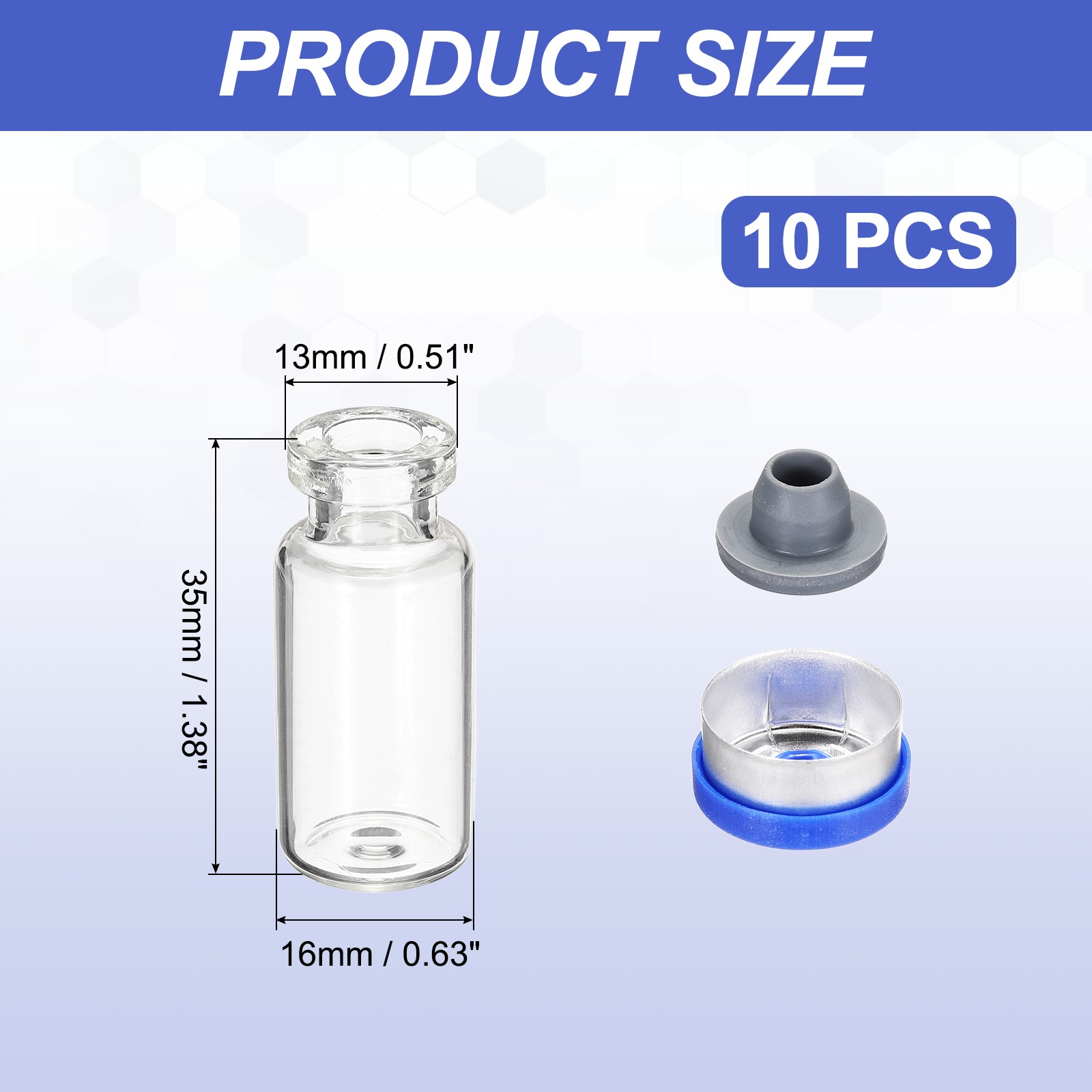 10 Pack 3ml Lab Empty Vials for Injection, Transparent and Blue